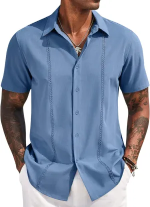 COOFANDY Mens Cuban Guayabera Short Sleeve Shirt Casual Summer Beach Tops Button Down Untucked Shirts