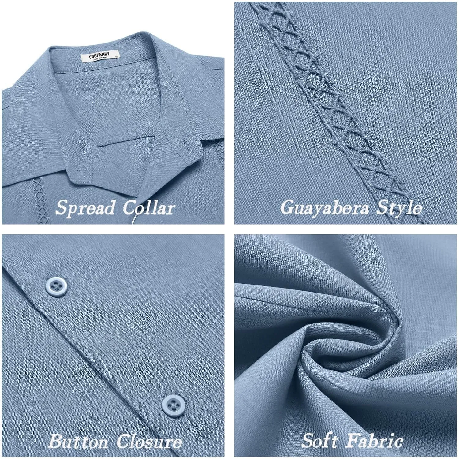 COOFANDY Mens Cuban Guayabera Short Sleeve Shirt Casual Summer Beach Tops Button Down Untucked Shirts