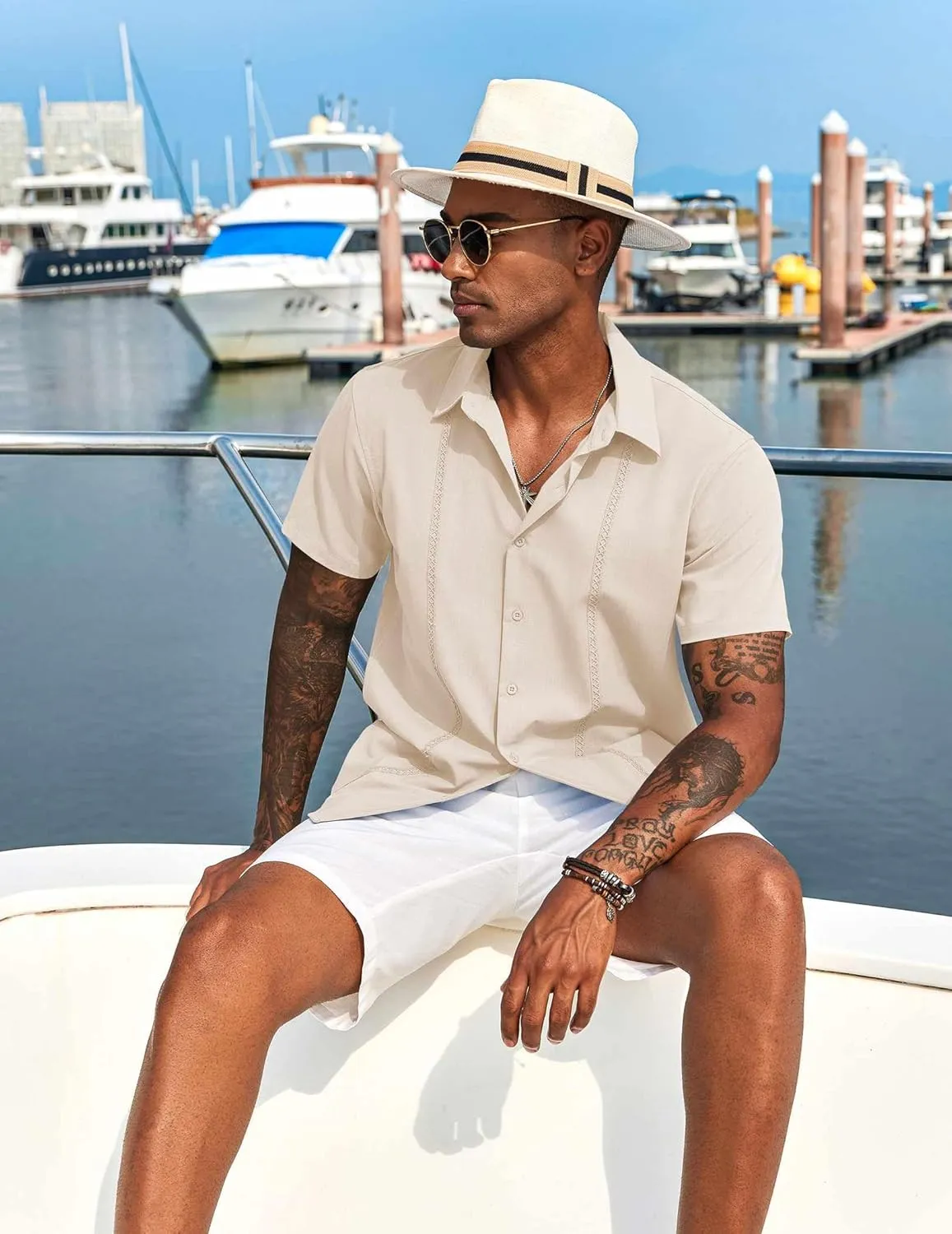 COOFANDY Mens Cuban Guayabera Short Sleeve Shirt Casual Summer Beach Tops Button Down Untucked Shirts
