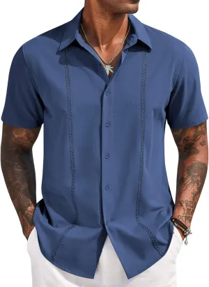 COOFANDY Mens Cuban Guayabera Short Sleeve Shirt Casual Summer Beach Tops Button Down Untucked Shirts
