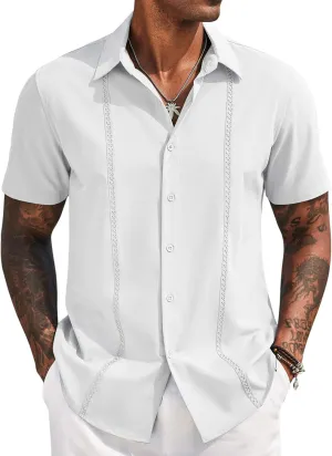 COOFANDY Mens Cuban Guayabera Short Sleeve Shirt Casual Summer Beach Tops Button Down Untucked Shirts