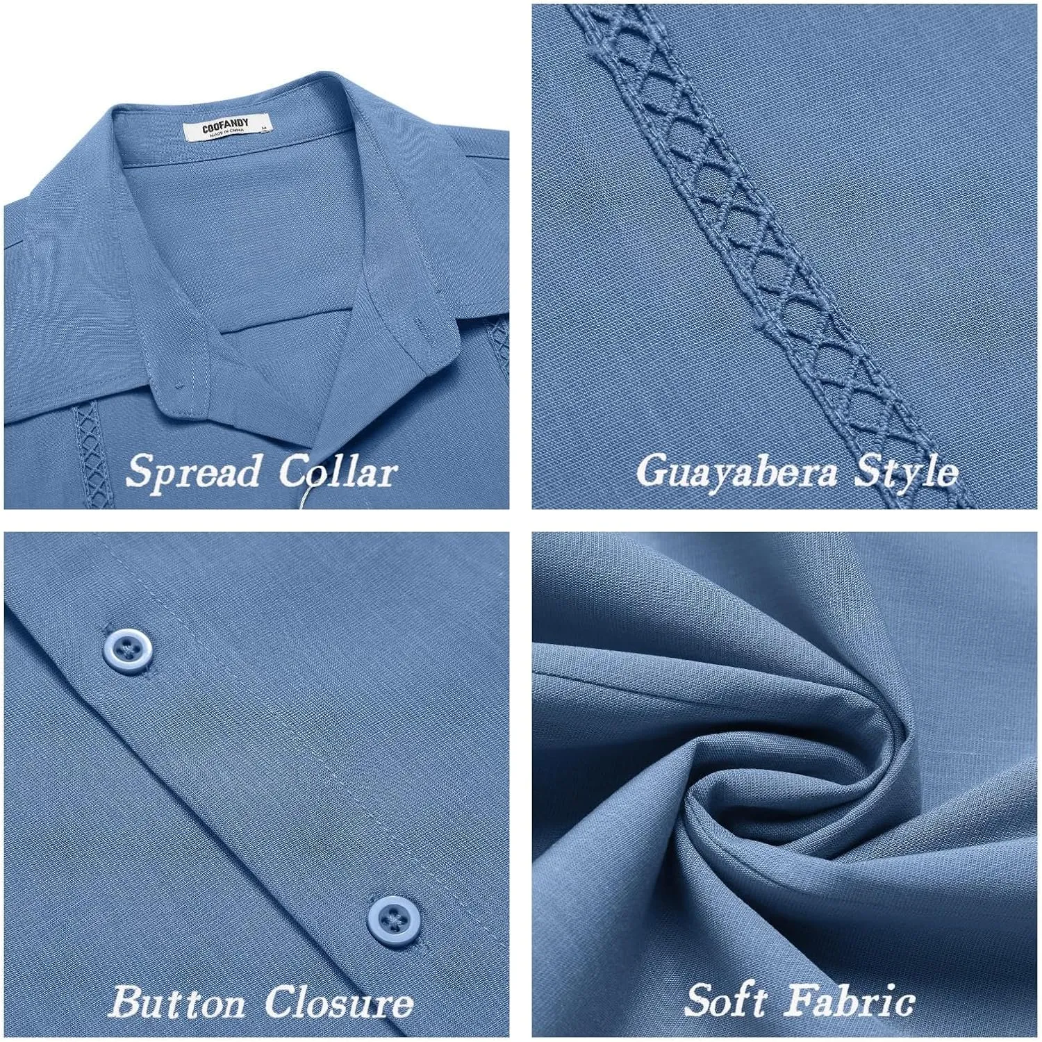 COOFANDY Mens Cuban Guayabera Short Sleeve Shirt Casual Summer Beach Tops Button Down Untucked Shirts