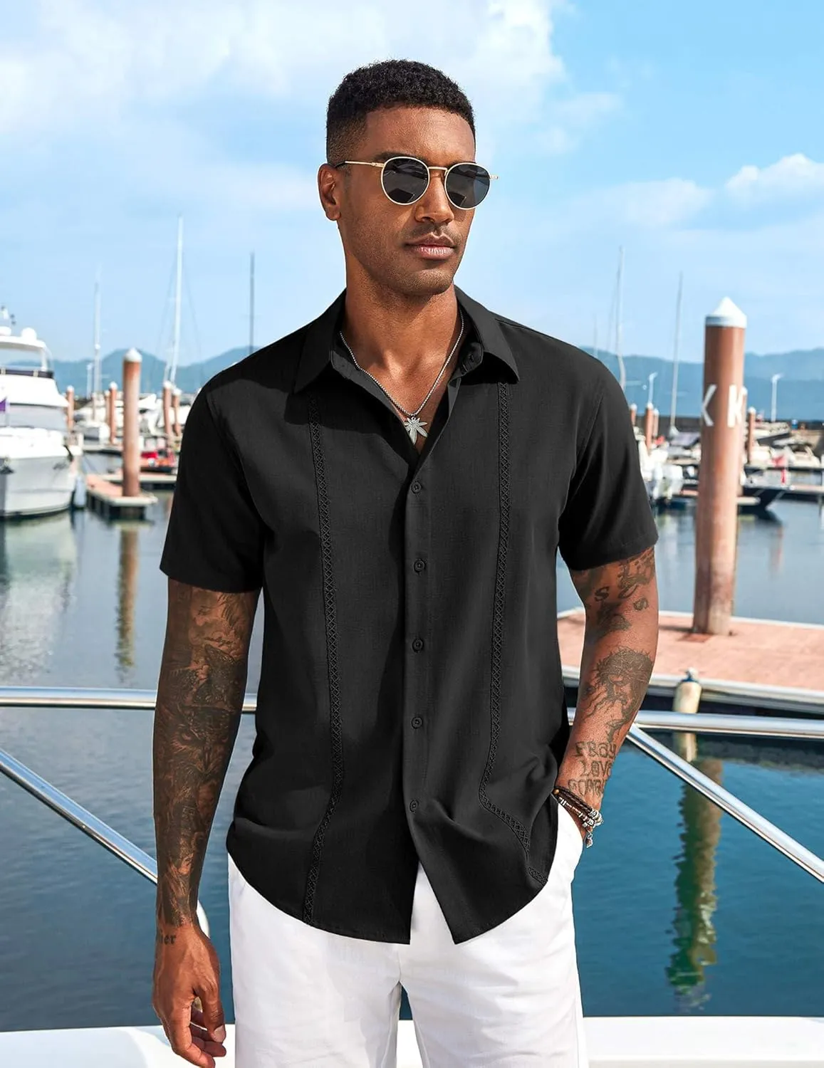 COOFANDY Mens Cuban Guayabera Short Sleeve Shirt Casual Summer Beach Tops Button Down Untucked Shirts