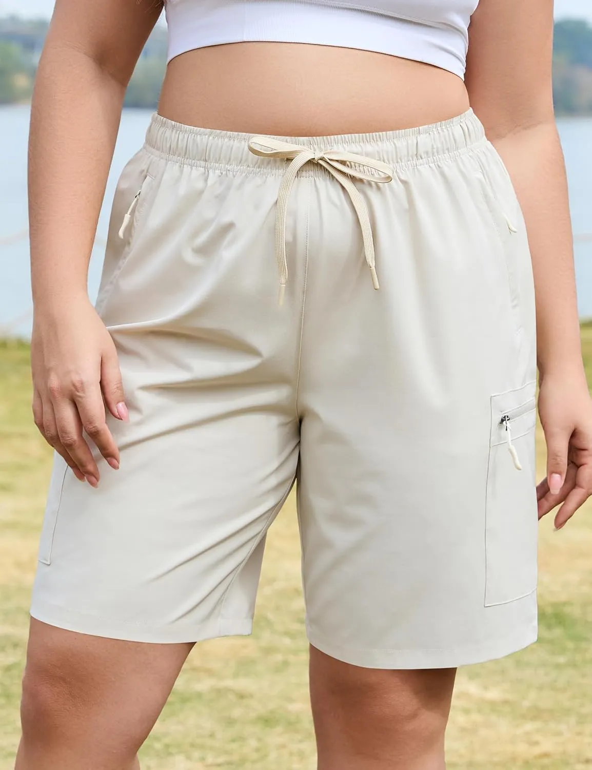 COOTRY Women's Plus Size 9'' Hiking Cargo Shorts Quick Dry Athletic Summer Shorts for Travel Golf with Zipper Pockets
