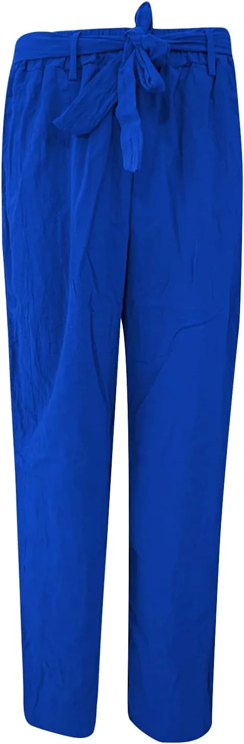 Cotton Linen Pants for Women Summer Palazzo Flowy Pants Wide Leg Beach Pants High Waist Casual Vacation Trouser