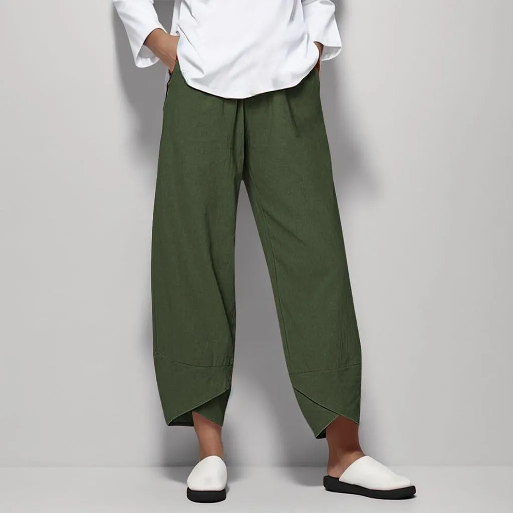 Cotton Linen Pants Women Casual Pant Lightweight Summer Elastic Waist Plus Size Lounge Long Trousers