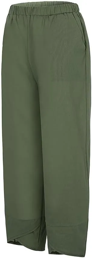 Cotton Linen Pants Women Casual Pant Lightweight Summer Elastic Waist Plus Size Lounge Long Trousers