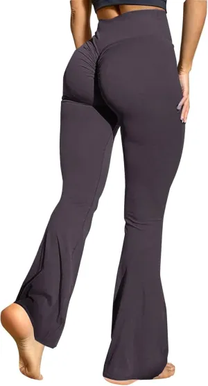 CRNTCEM Slim Fit Yoga Flared Pants for Women High Waist Pull On Wide Leg Bottom Leggings Tummy Control Work Bootcut Trousers