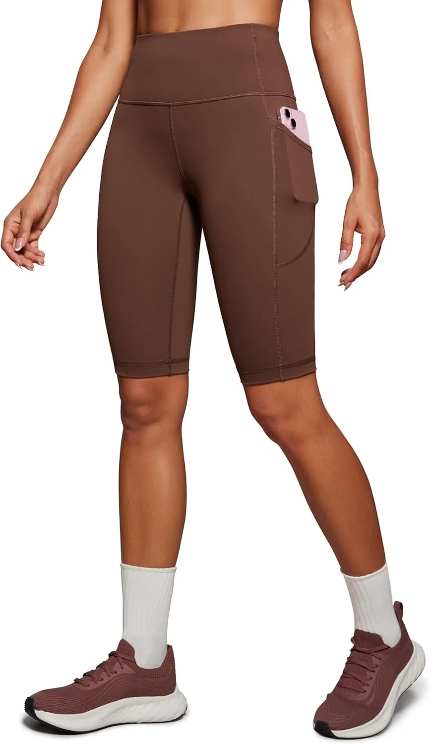 CRZ YOGA Women's Naked Feeling Long Biker Shorts - 10'' High Waisted Workout Gym Running Spandex Shorts Side Pockets