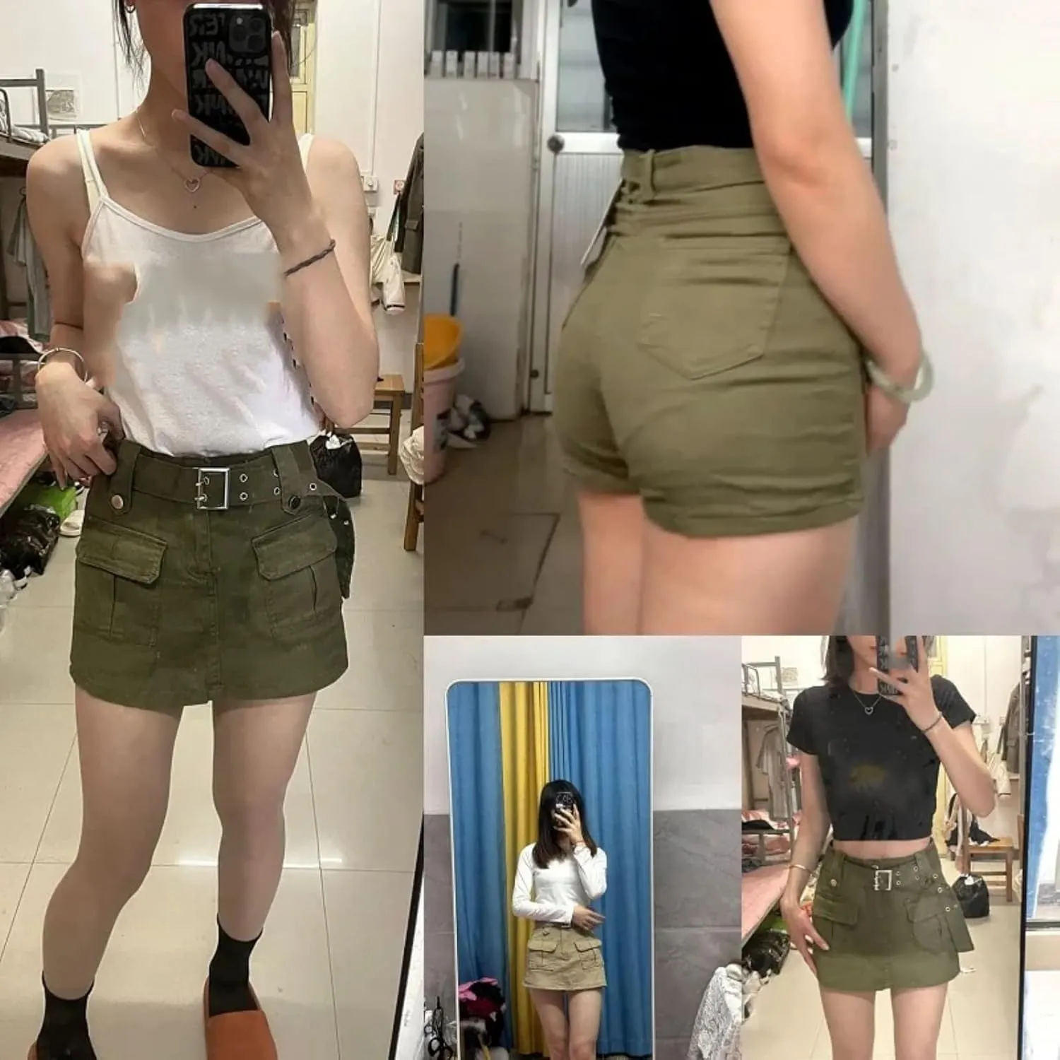 Dawery Fake 2 pcs Skirts Shorts Women Autumn and Winter High-Waisted Y2K A-line Belt Shorts Women's Outwear Cargo Pants