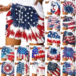DDAPJ pyju American Flag Shorts for Women 2025 Summer Casual Drawstring High Waist Shorts Star Striped 4th of July Outfits