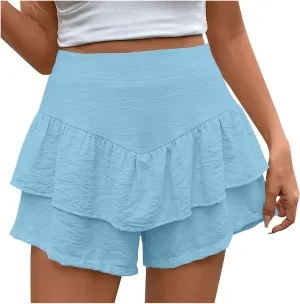DDAPJ pyju Ruffle Shorts for Women 2025 Trendy Casual Mini Skirt Wide Leg High Waisted Shorts Flowy Skort for Summer