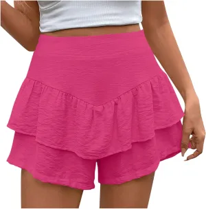 DDAPJ pyju Ruffle Shorts for Women 2025 Trendy Casual Mini Skirt Wide Leg High Waisted Shorts Flowy Skort for Summer