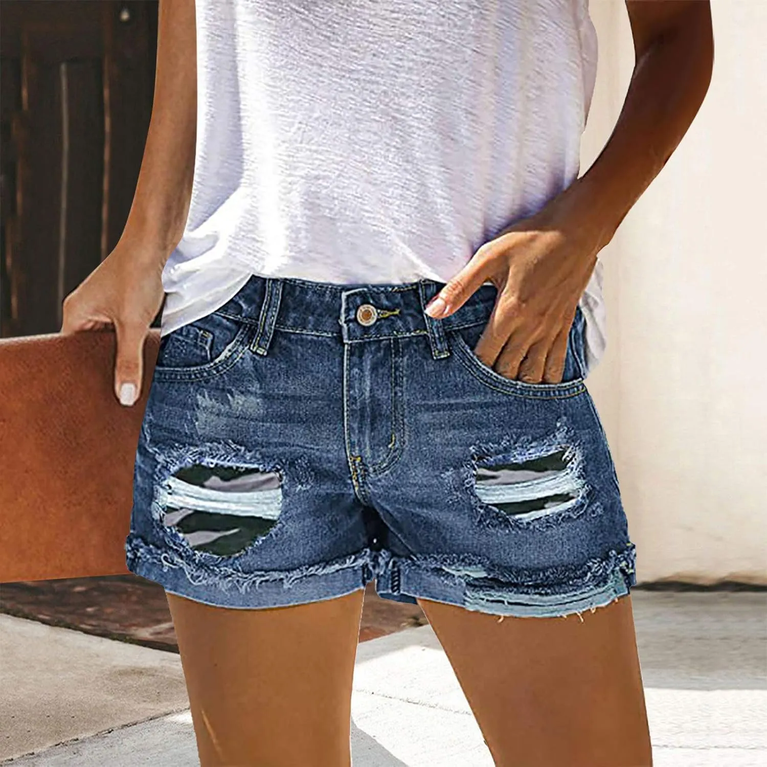 Denim Shorts for Women High Rise Ripped Jean Shorts Stretchy Folded Hot Short Jeans Casual Y2k Pants Summer Outfits
