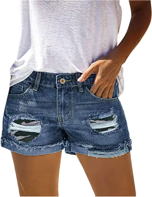 Denim Shorts for Women High Rise Ripped Jean Shorts Stretchy Folded Hot Short Jeans Casual Y2k Pants Summer Outfits