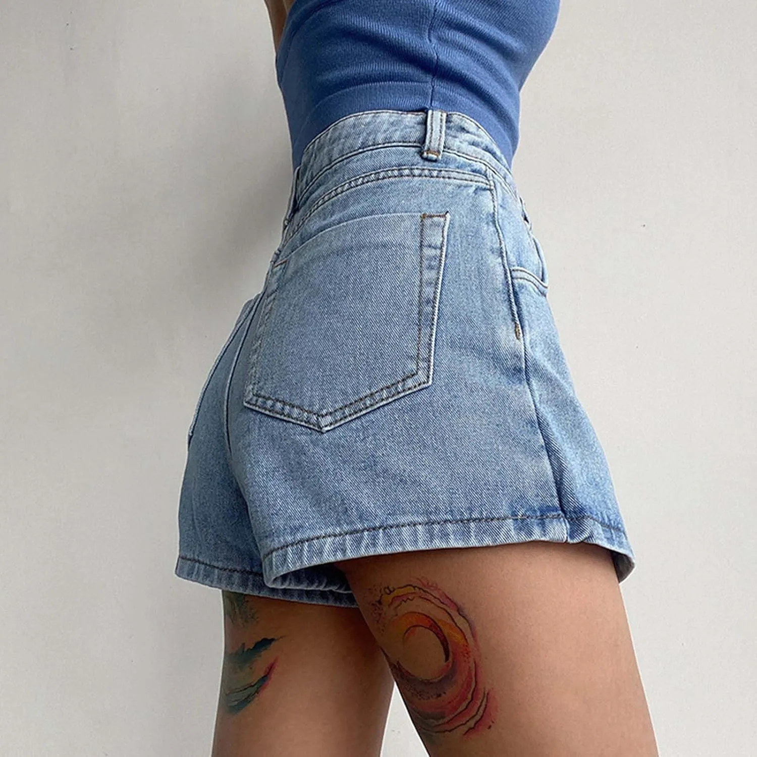 Denim Shorts Women Casual High Waisted Solid Button Up Asymmetrical Denim Jean Skort Skirt Y2K Stretchy Mini Shorts