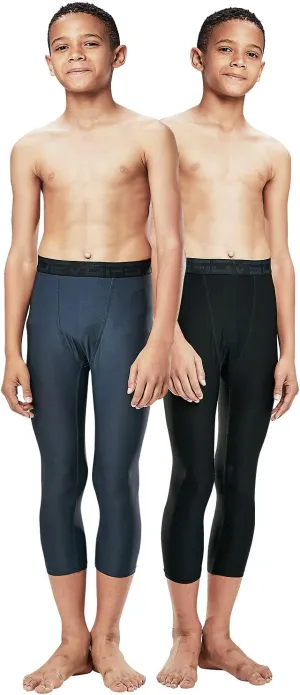 DEVOPS Boys 2-Pack 3/4 Compression Tights Sport Leggings Pants
