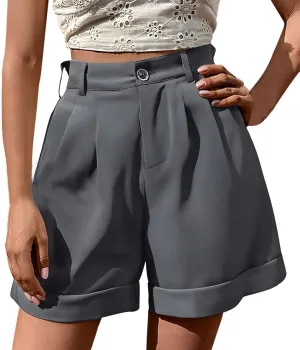 Dressy Shorts for Women Casual High Waisted Wide Leg Tailored Pleated Shorts Summer Business Work Short with Pockets