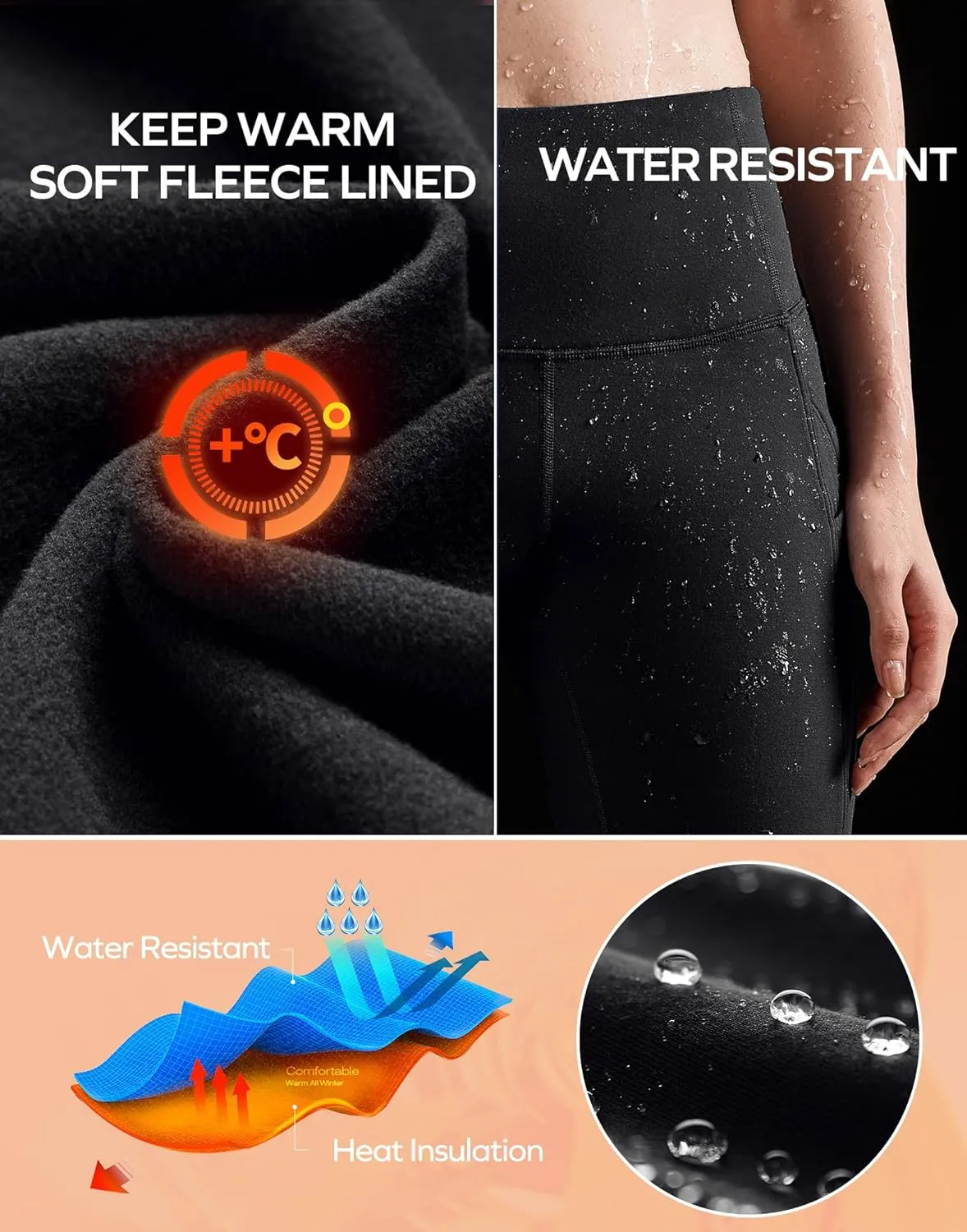 Ewedoos Womens Fleece Lined Leggings Water-Resistant Thermal Winter Fleece Leggings for Women with Pockets Ski Hiking