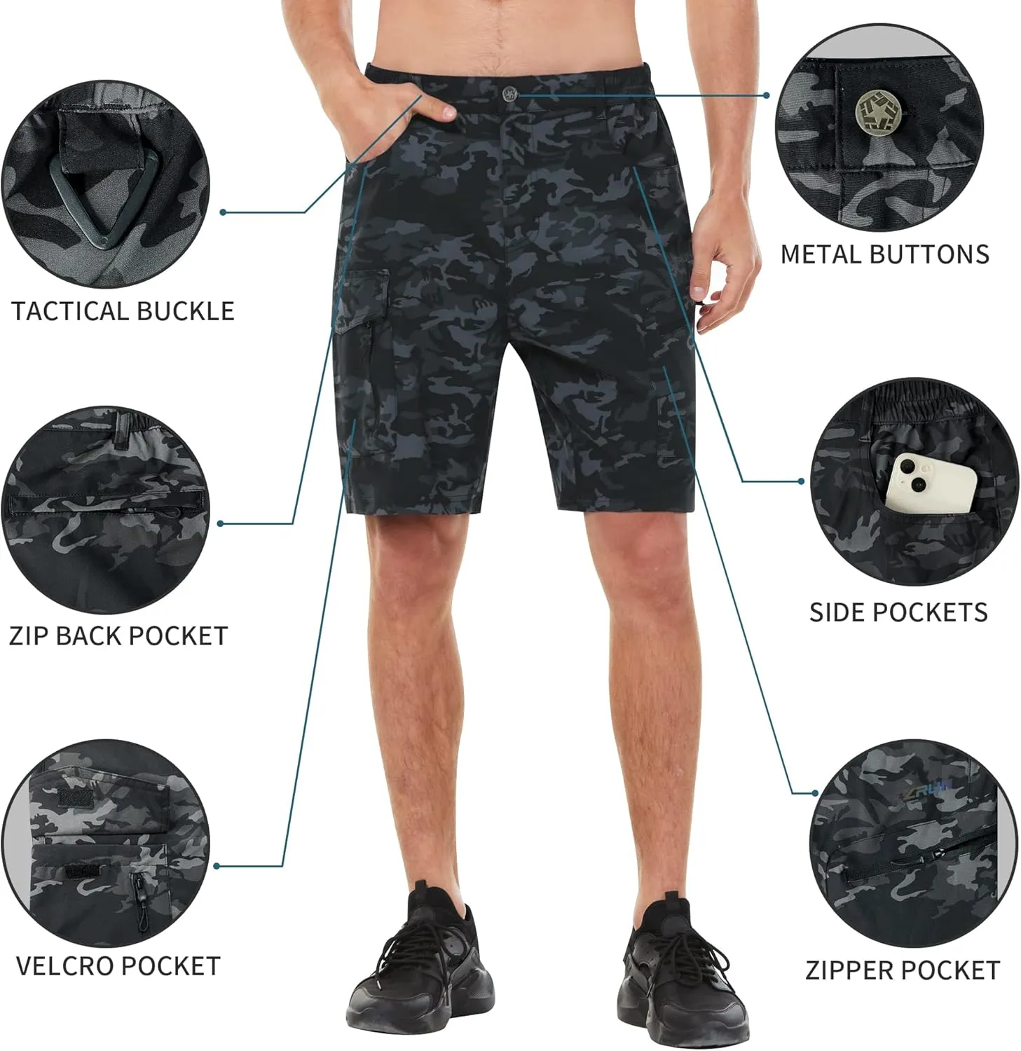 EZRUN Men's Hiking Cargo Shorts Quick Dry Golf Outdoor Work Tactical Shorts with Multi Pocket for Fishing Travel