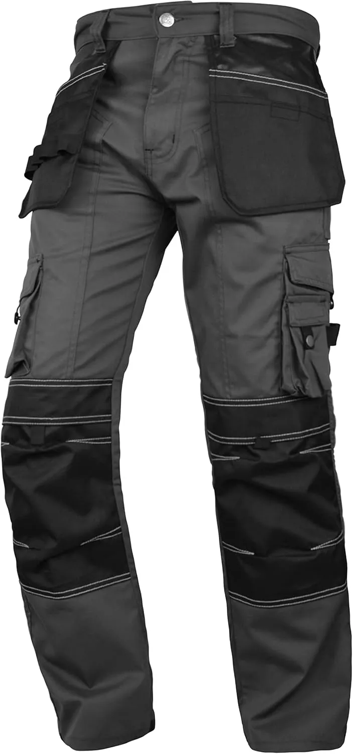 FASHIO FF Men's Cordura Work Pants Tactical Trousers with Utility Tool Pockets Heavy Duty Reinforced Carpenter Safety Pants