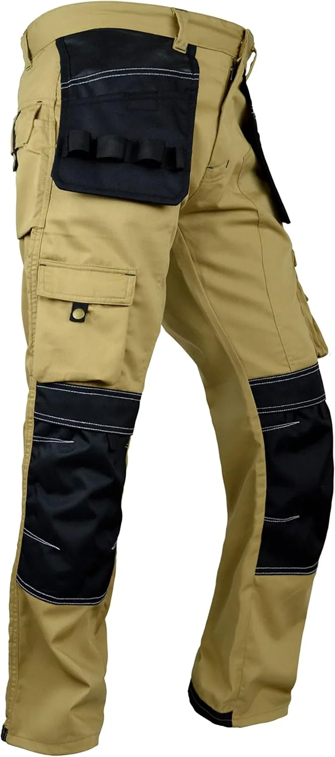 FASHIO FF Men's Cordura Work Pants Tactical Trousers with Utility Tool Pockets Heavy Duty Reinforced Carpenter Safety Pants