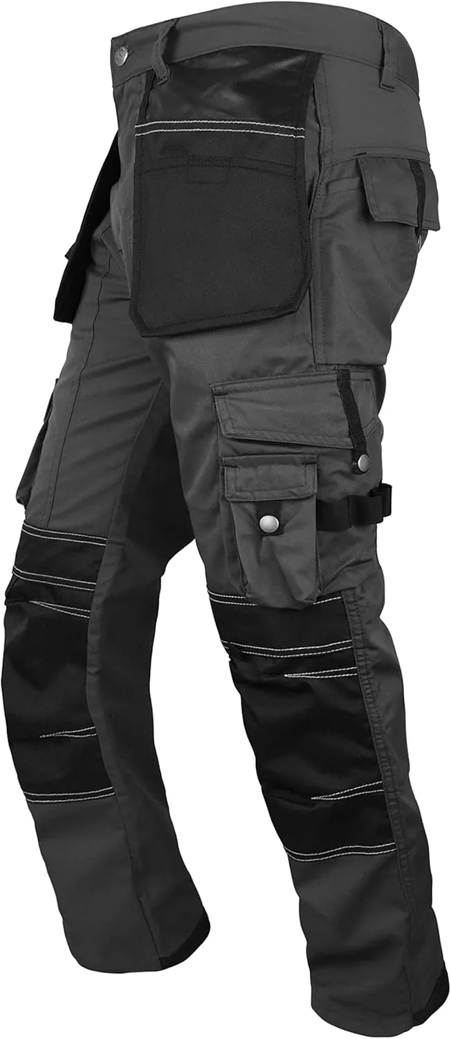 FASHIO FF Men's Cordura Work Pants Tactical Trousers with Utility Tool Pockets Heavy Duty Reinforced Carpenter Safety Pants