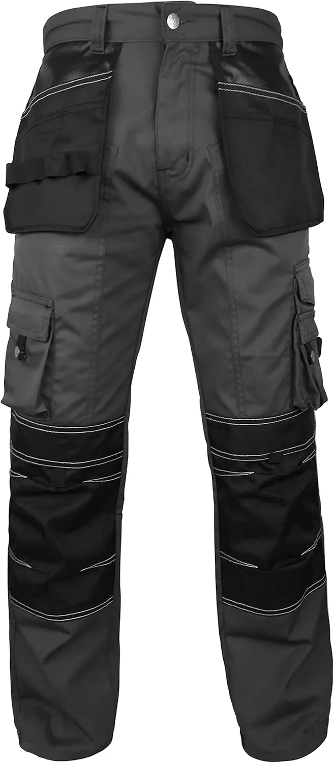 FASHIO FF Men's Cordura Work Pants Tactical Trousers with Utility Tool Pockets Heavy Duty Reinforced Carpenter Safety Pants