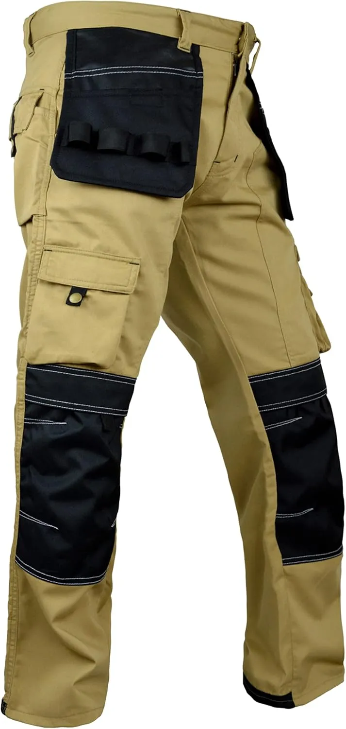 FASHIO FF Men's Cordura Work Pants Tactical Trousers with Utility Tool Pockets Heavy Duty Reinforced Carpenter Safety Pants