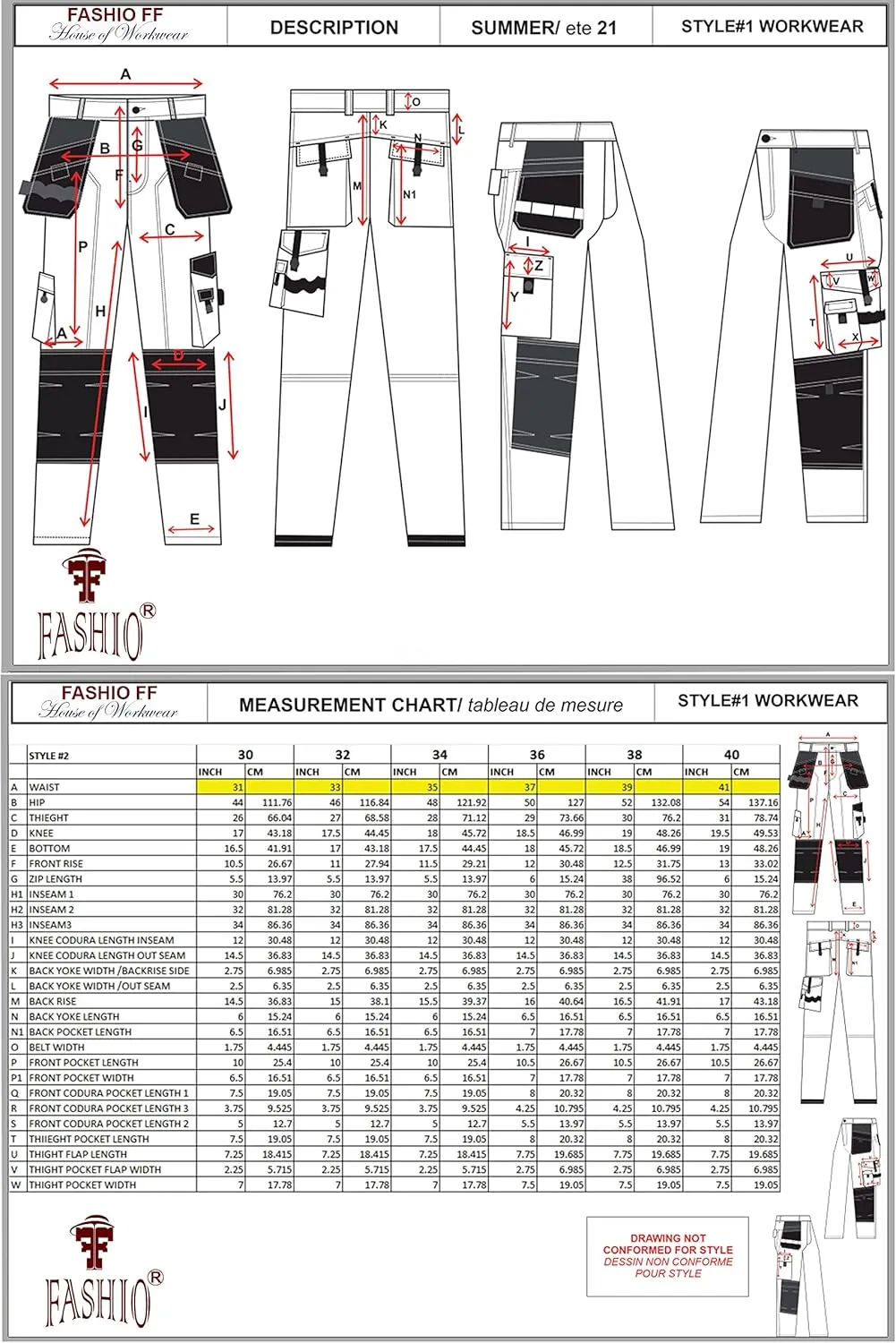 FASHIO FF Men's Cordura Work Pants Tactical Trousers with Utility Tool Pockets Heavy Duty Reinforced Carpenter Safety Pants