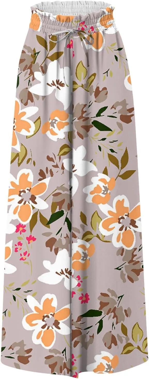 FlekmanArt Women's 2025 Summer Wide Leg Palazzo Pants High Waisted Flowy Pockets Trendy Casual Lounge Boho Beach Trouser