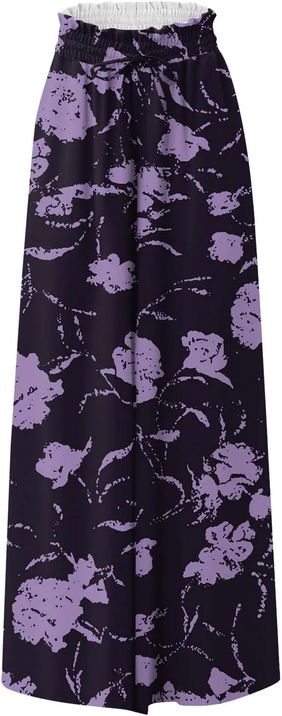 FlekmanArt Women's 2025 Summer Wide Leg Palazzo Pants High Waisted Flowy Pockets Trendy Casual Lounge Boho Beach Trouser