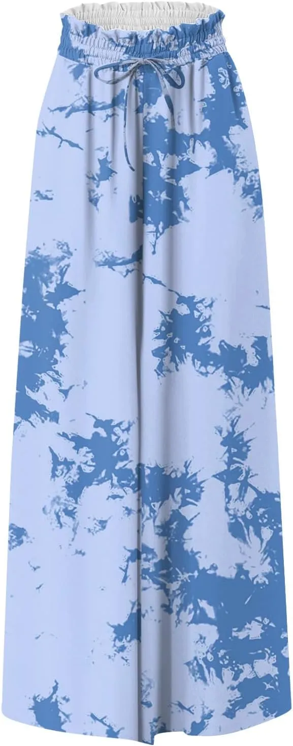 FlekmanArt Women's 2025 Summer Wide Leg Palazzo Pants High Waisted Flowy Pockets Trendy Casual Lounge Boho Beach Trouser