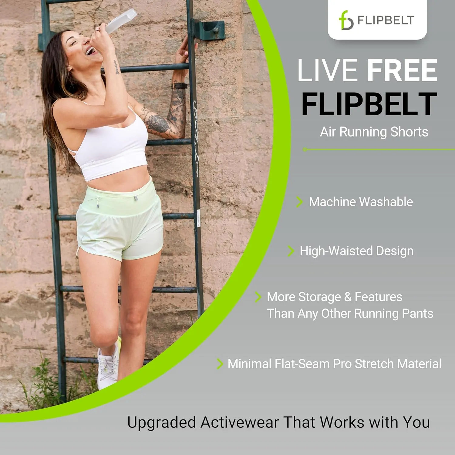 FlipBelt High Waisted Quick-Dry Air Running Shorts Workout Sport Layer Active Shorts with Pockets and Built in Running Belt