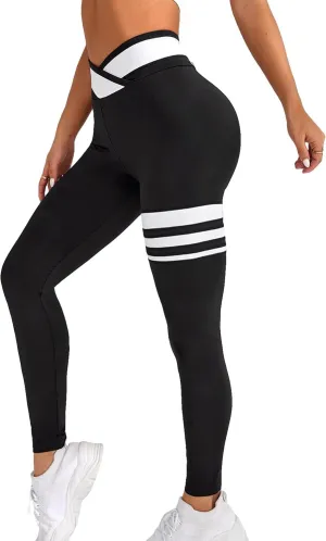 Floerns Women's High Waist Seamless Colorblock Striped Print Yoga Sports Leggings