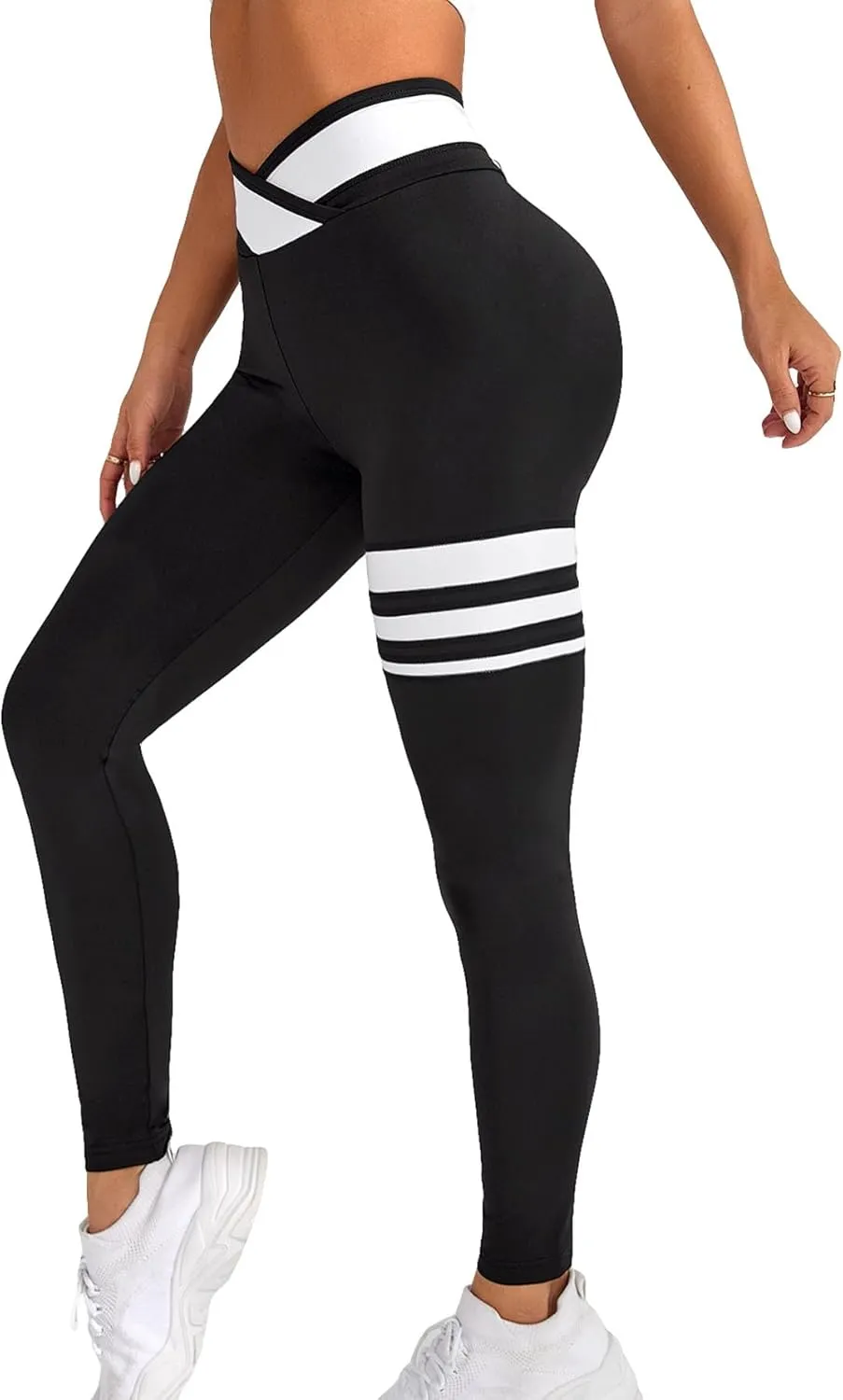 Floerns Women's High Waist Seamless Colorblock Striped Print Yoga Sports Leggings