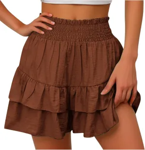 Flowy Shorts for Women 2025 High Waisted Ruffle Summer Casual Skorts Cute Pleated Beach Short Pants Swing Mini Skirts