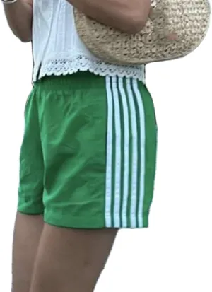 FOMOYUU Women Striped Athletic Shorts Elastic Waist Wide Leg Sweat Shorts Loose Lounge Running Short Pants Workout Joggers