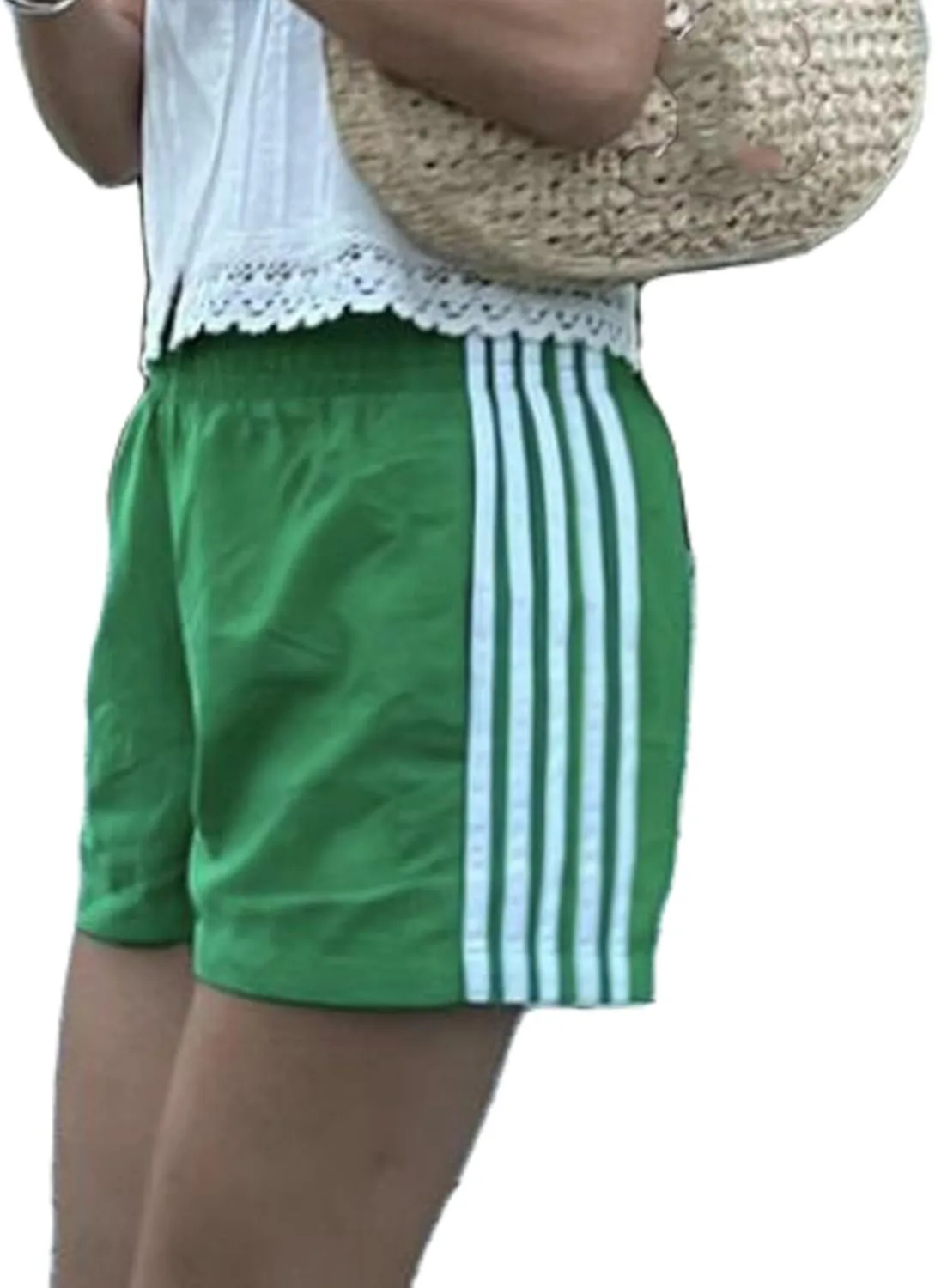 FOMOYUU Women Striped Athletic Shorts Elastic Waist Wide Leg Sweat Shorts Loose Lounge Running Short Pants Workout Joggers