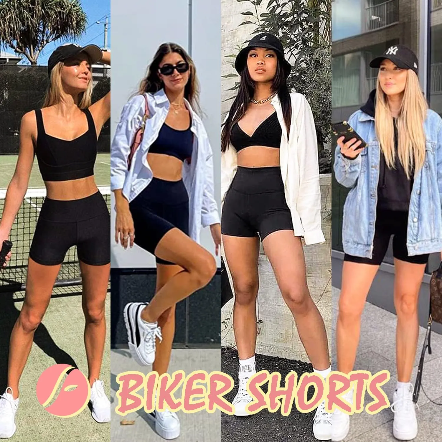 FULLSOFT 4 Pack Biker Shorts for Women with Pockets  5" High Waisted Tummy Control Workout Yoga Running Gym Tennis Shorts