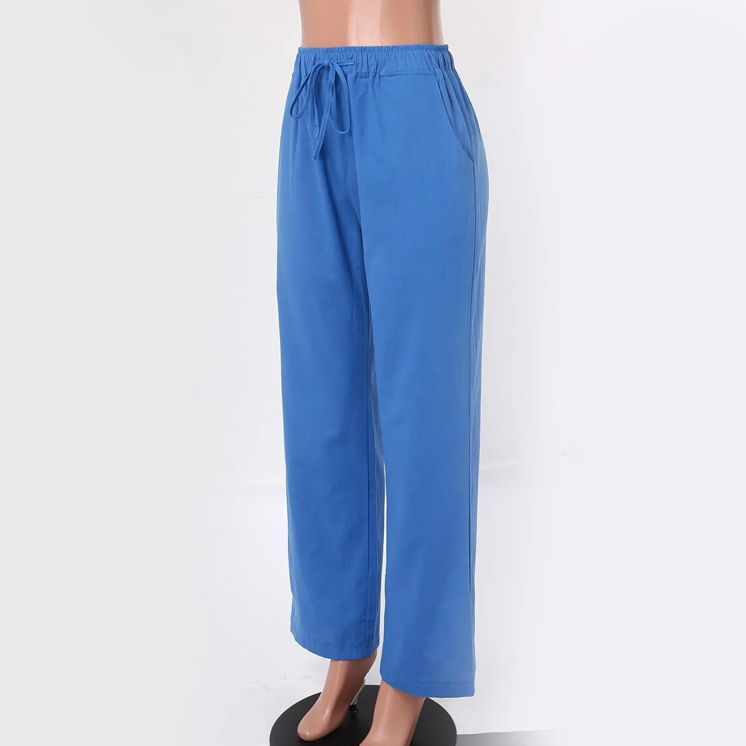 FZVYD Women's Cotton Linen Pants 2024 Summer Wide Leg Casual Loose Drawstring Low Waist Palazzo Pants Trousers with Pockets