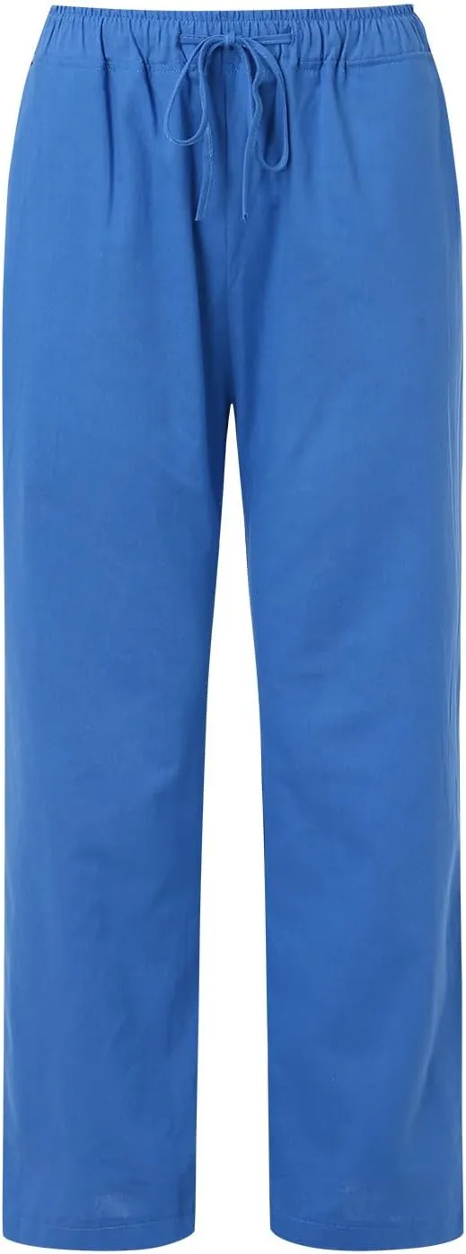 FZVYD Women's Cotton Linen Pants 2024 Summer Wide Leg Casual Loose Drawstring Low Waist Palazzo Pants Trousers with Pockets