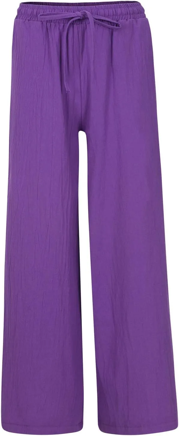 FZYLQY Cotton Linen Pants for Women 2025 Wide Leg Trousers Loose Fit Elastic Waist Casual Summer Lounge Palazzo Pants