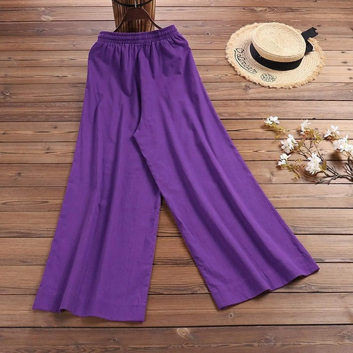 FZYLQY Cotton Linen Pants for Women 2025 Wide Leg Trousers Loose Fit Elastic Waist Casual Summer Lounge Palazzo Pants