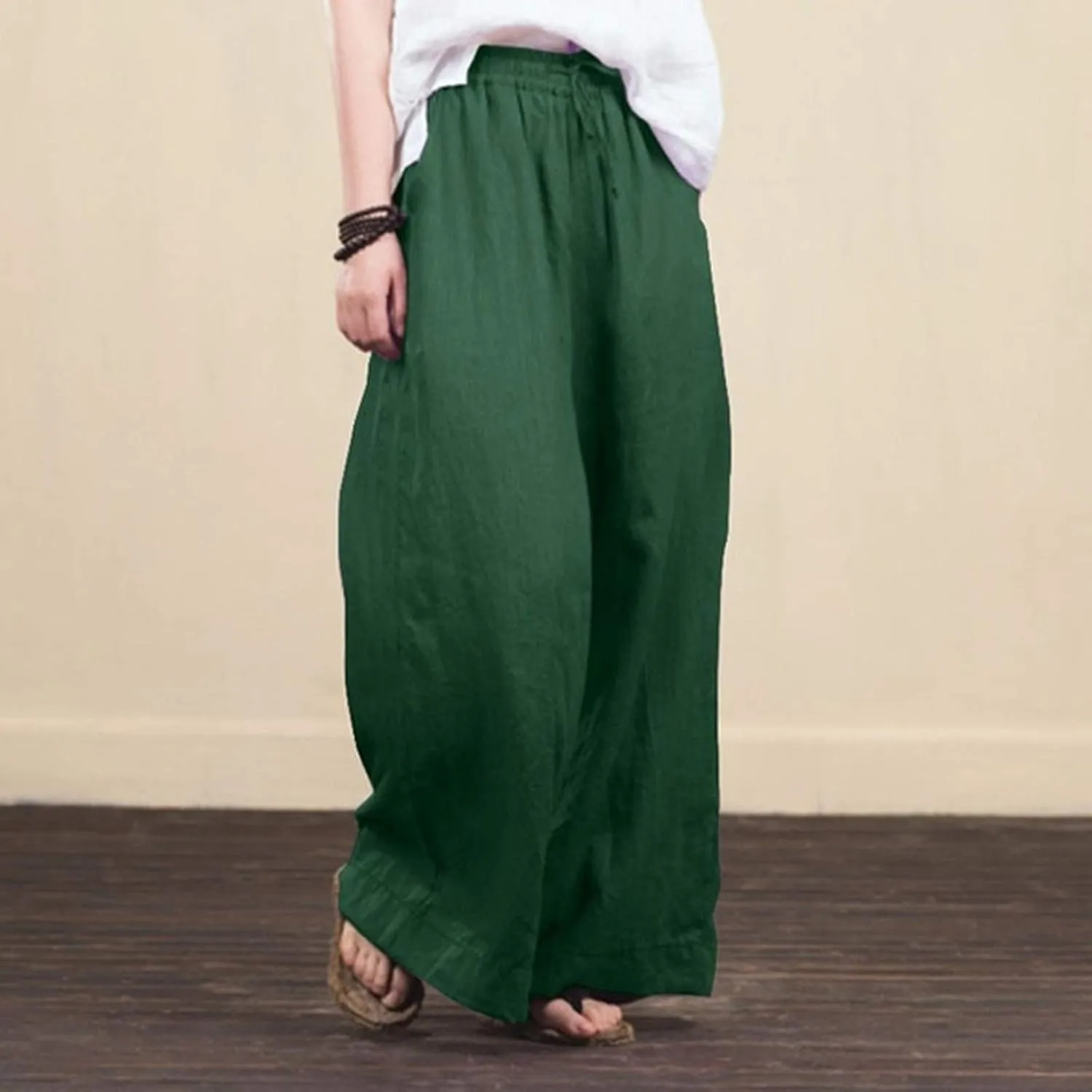 FZYLQY Cotton Linen Pants for Women 2025 Wide Leg Trousers Loose Fit Elastic Waist Casual Summer Lounge Palazzo Pants