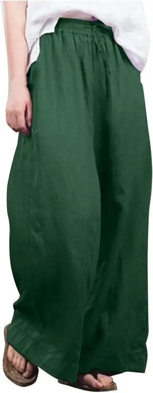 FZYLQY Cotton Linen Pants for Women 2025 Wide Leg Trousers Loose Fit Elastic Waist Casual Summer Lounge Palazzo Pants