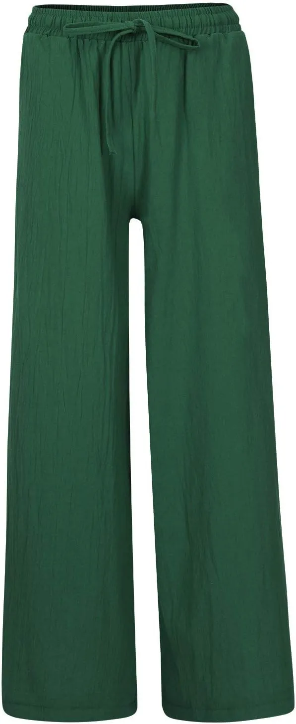 FZYLQY Cotton Linen Pants for Women 2025 Wide Leg Trousers Loose Fit Elastic Waist Casual Summer Lounge Palazzo Pants