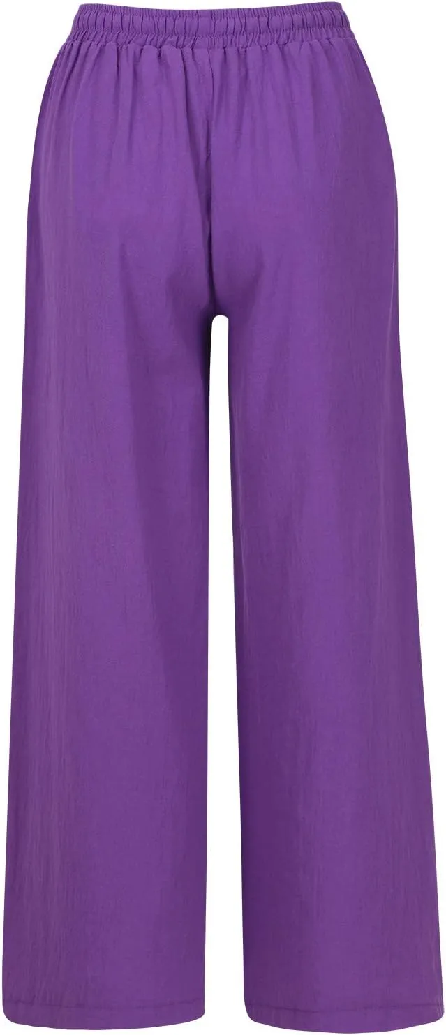 FZYLQY Cotton Linen Pants for Women 2025 Wide Leg Trousers Loose Fit Elastic Waist Casual Summer Lounge Palazzo Pants