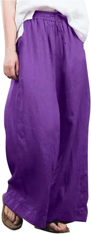 FZYLQY Cotton Linen Pants for Women 2025 Wide Leg Trousers Loose Fit Elastic Waist Casual Summer Lounge Palazzo Pants