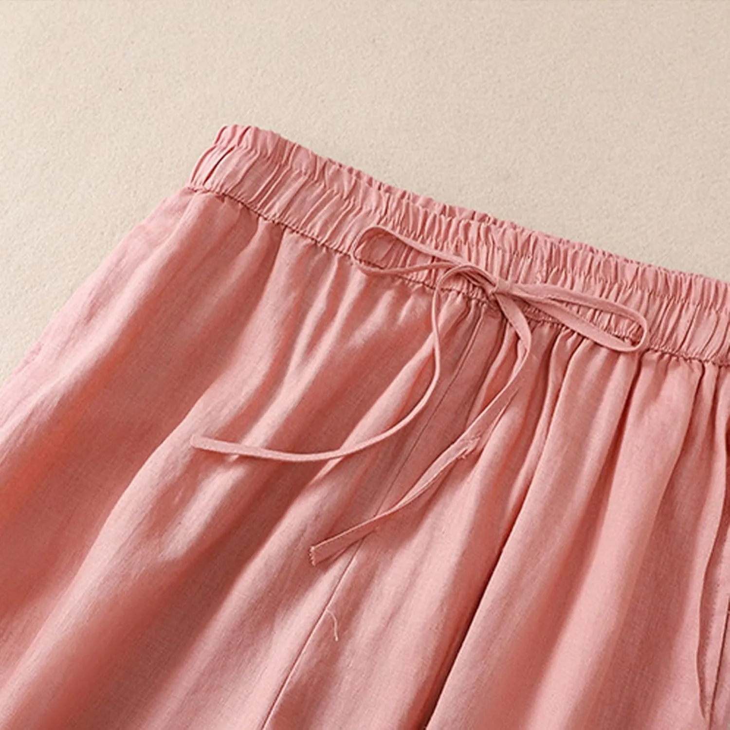 FZYLQY Drawstring Linen Pants for Women Elastic Waist Cotton Blend Trousers Loose Fit Button Hem Harem Slacks 2025